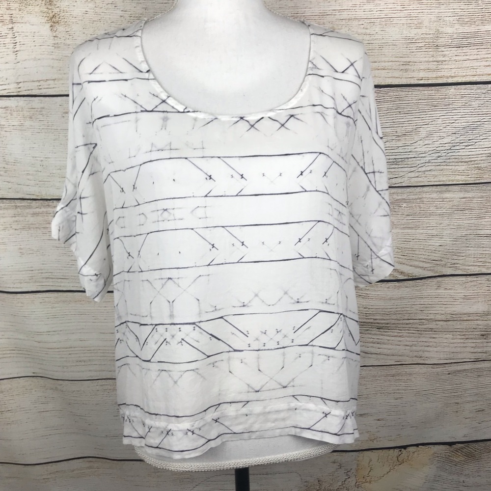 Cloth & Stone boxy top semi sheer lightweight tencel scoop neck short sleeve